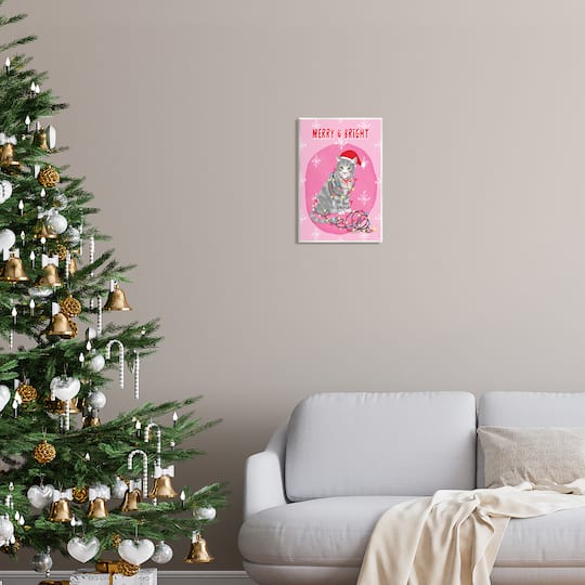 Stupell Industries Merry & Bright Christmas Cat Wall Plaque Art